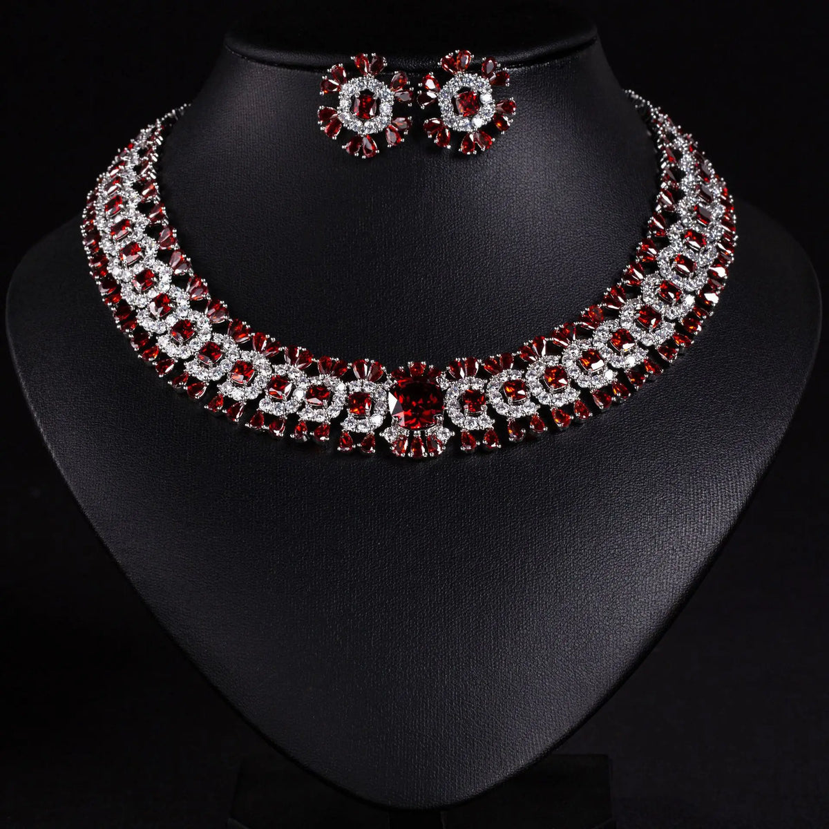 Sparkling Colourful Niche Delicate Flower Jewellery Necklace Earrings 2 Pcs Set Wedding Banquet Prom Bridal Women Dubai M-586