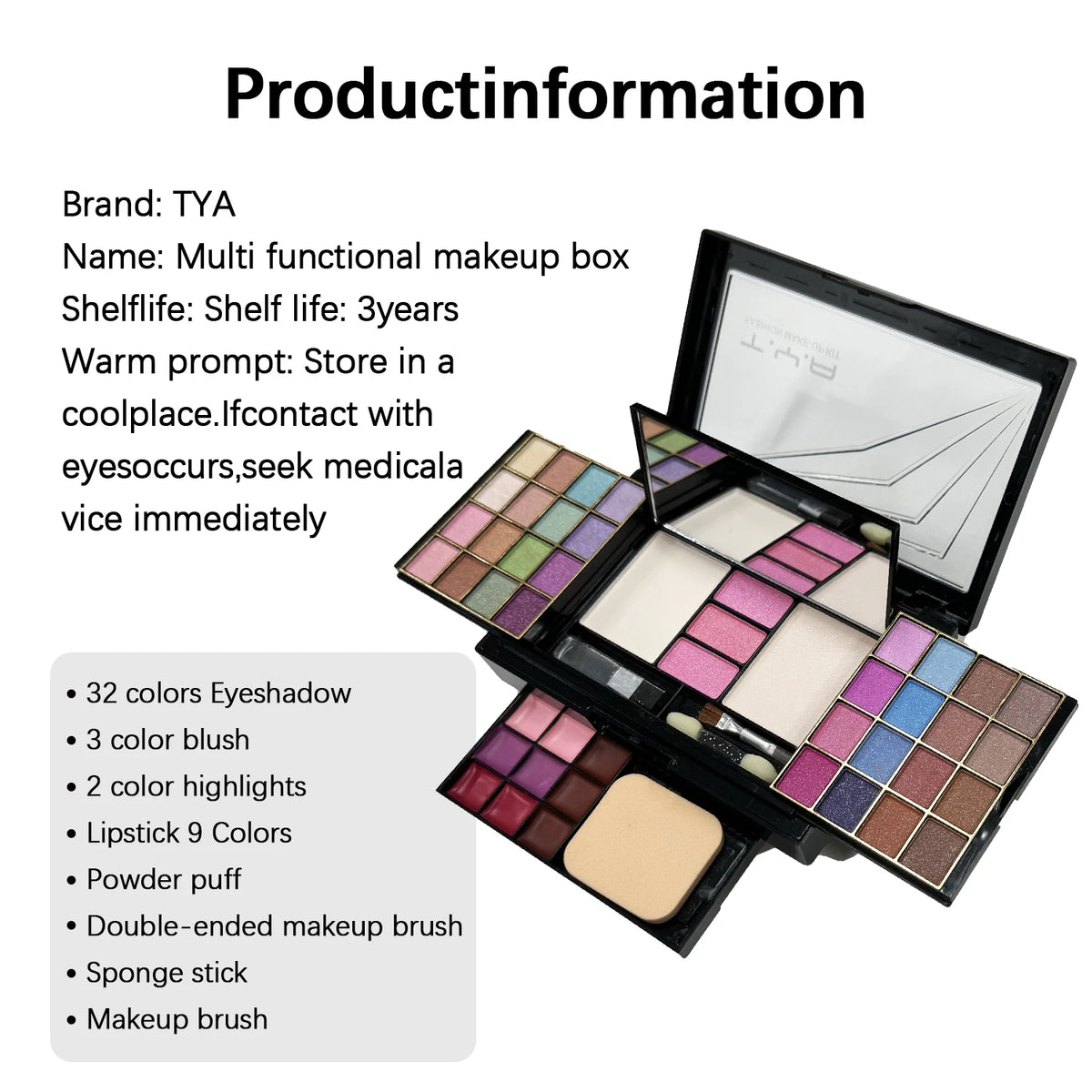TYA Makeup Set 46 Colors Pearl Eye Shadow Powder Puff Powder Blusher Lip Gloss Set Combination T6145
