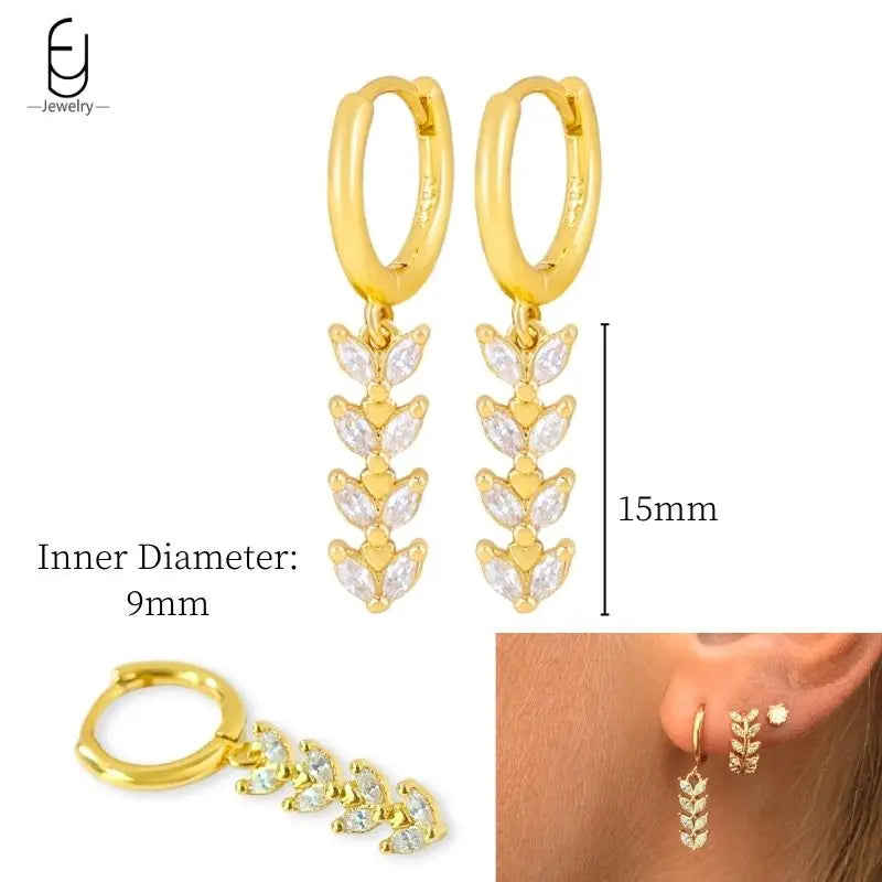 925 Sterling Silver Ear Needle White Crystal Gold Earrings for Women Luxury Water Drop/Heart/Flower Pendant Earring Fine Jewelry