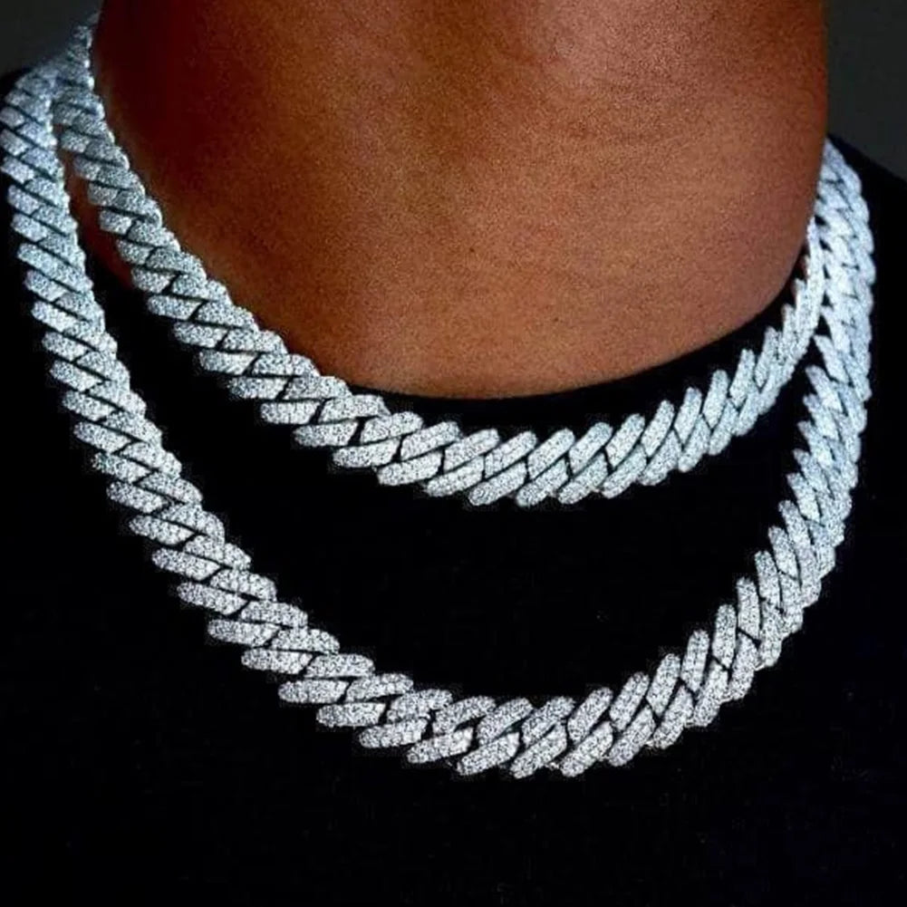 14mm Iced Out Prong Cuban Link Chain Necklace for Men Women 2 Row Rhinestone Paved Miami Rhombus Hip Hop Jewelry Wholesale