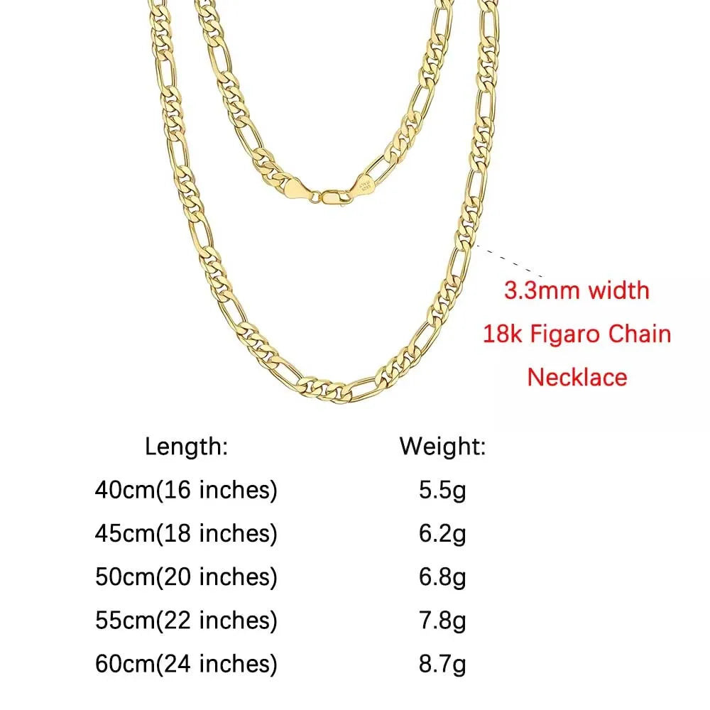 ORSA JEWELS Trendy Men Woman Figaro Chain Necklace 3.3/5/7mm Diamond-Cut Figaro Chain 925 Silver Jewelry Party Gift OSC34
