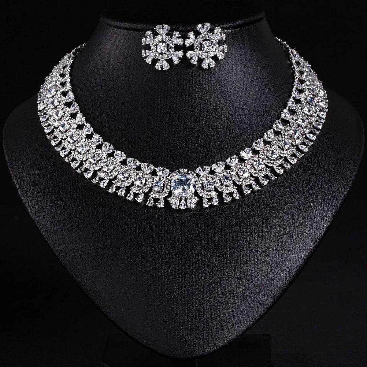 Sparkling Colourful Niche Delicate Flower Jewellery Necklace Earrings 2 Pcs Set Wedding Banquet Prom Bridal Women Dubai M-586