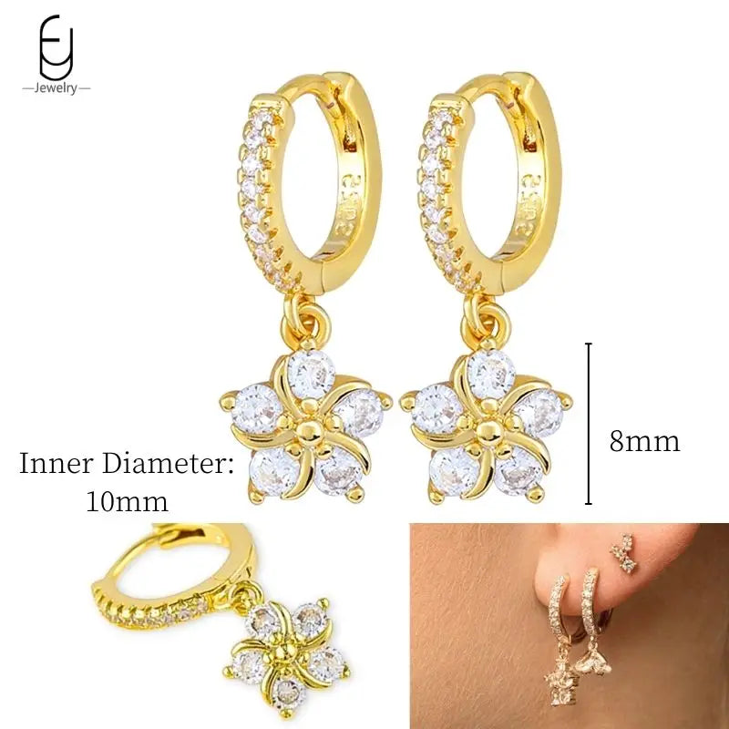 925 Sterling Silver Ear Needle White Crystal Gold Earrings for Women Luxury Water Drop/Heart/Flower Pendant Earring Fine Jewelry