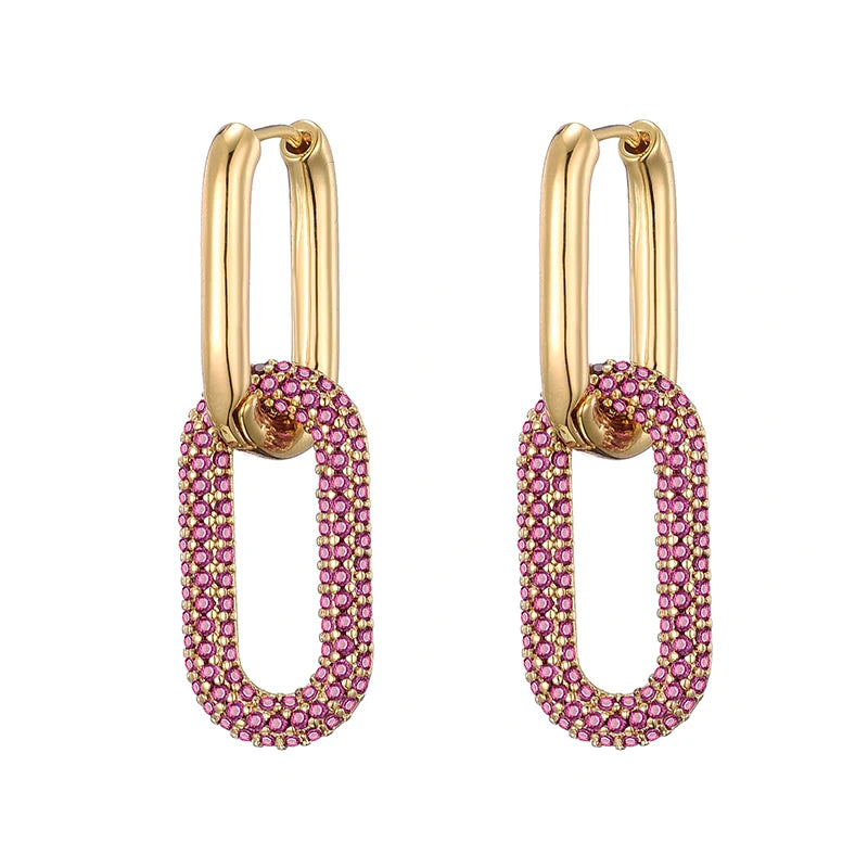 LOVBEAFAS Brand Gold Color Geometric Oval Rectangle Hoop Earrings For Women Zircon Wedding Jewelry Elegant Female Dangle Earings