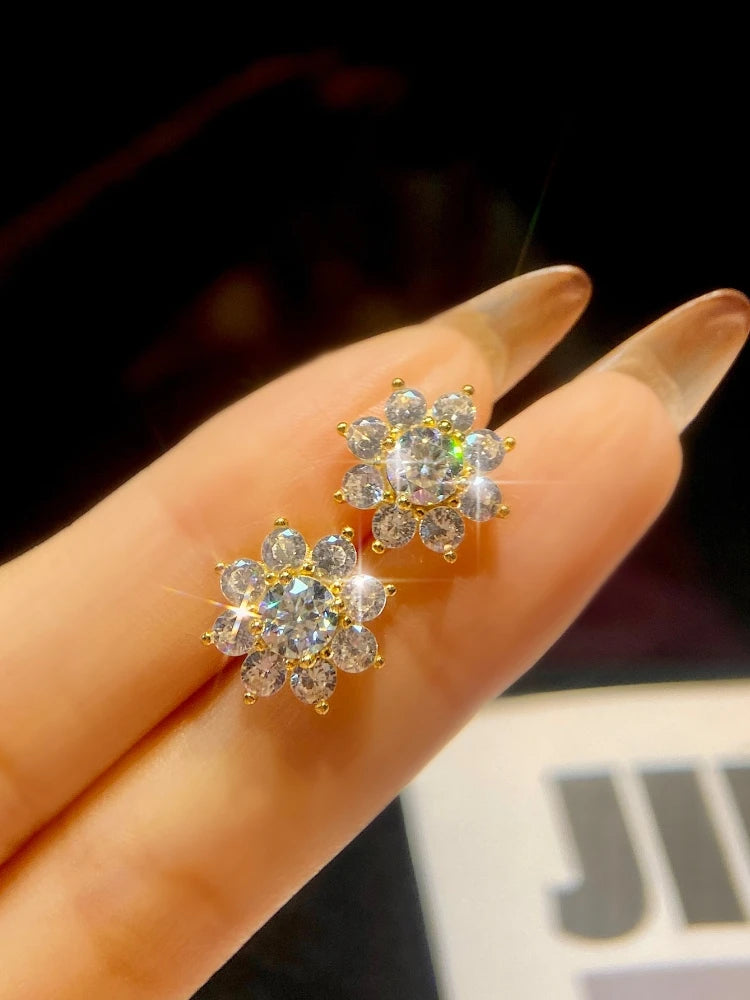 0.5CT Moissanite Diamond Flower Earrings for Women 925 Sterling Silver Solitaire Eternity Wedding Party Jewelry