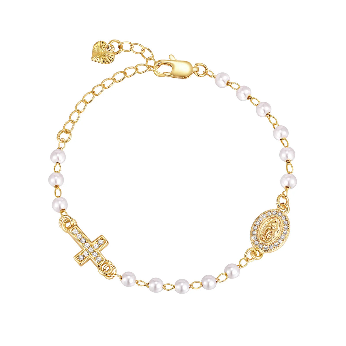 Rosary Beads Virgin Mary Cross Bracelet, Catholic Crucifix Bracelets Women Gift,Baptism Confirmation Communion Christian Jewelry