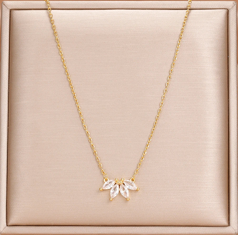 Simple Stainless Steel Horse Eye Zircon Necklace Fashion Elegant Crystal Collarbone Chain For Women Trendy Jewelry Accessories