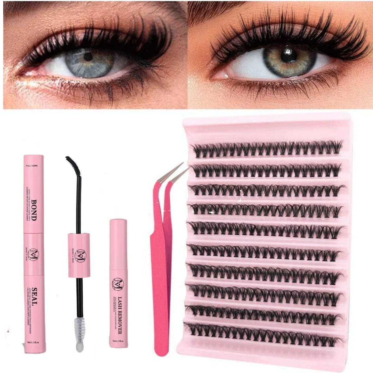 MIAOJIE False Eyelashes Clusters – Natural Thick Volume Individual Lash Extension Kit with Applicators
