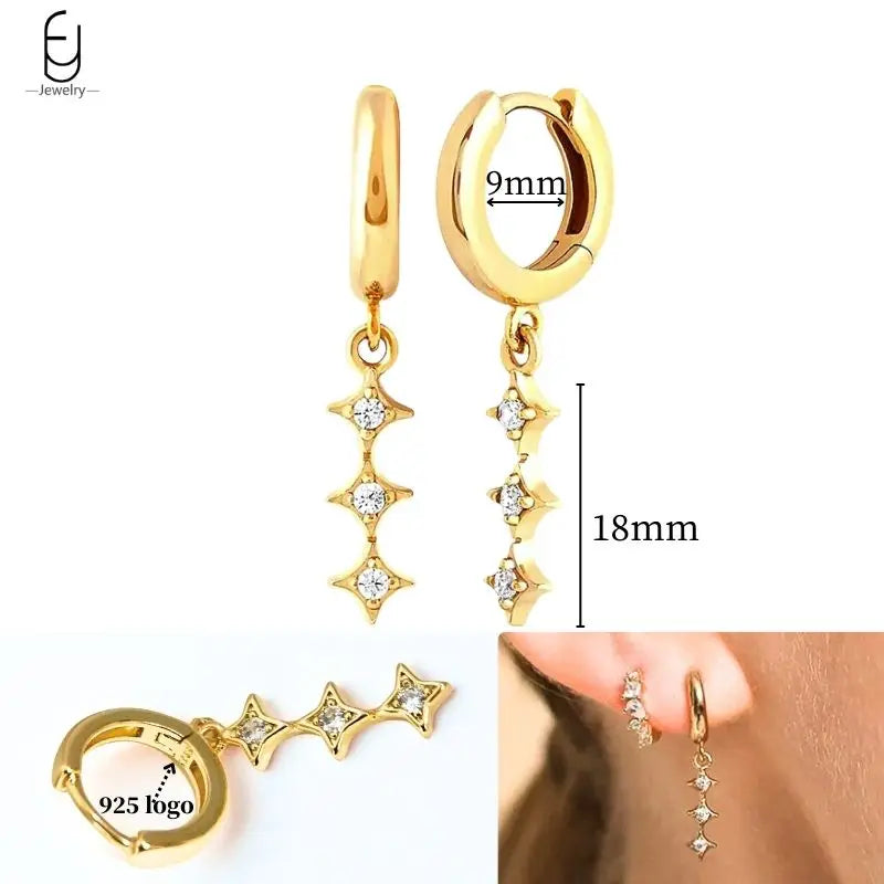 925 Sterling Silver Ear Needle White Crystal Gold Earrings for Women Luxury Water Drop/Heart/Flower Pendant Earring Fine Jewelry