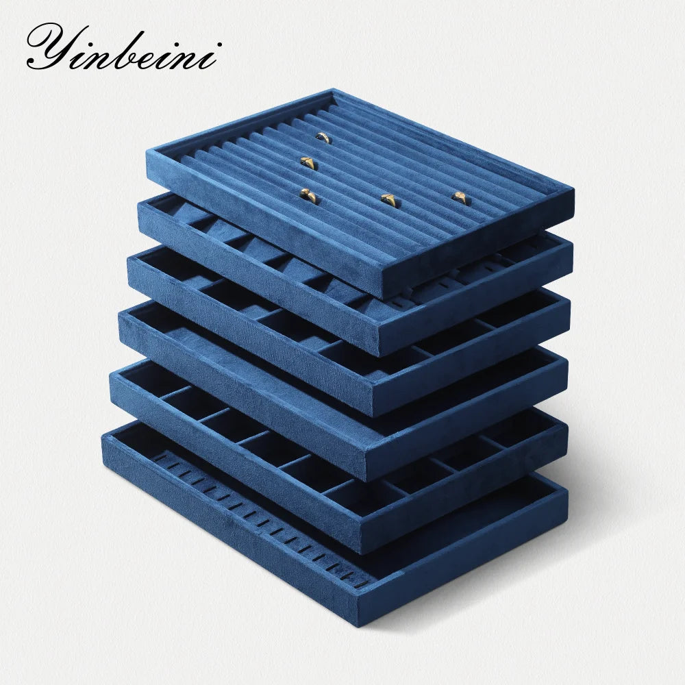 Yinbeini Velvet Ring Earring Bracelet Necklace Display Tray Table Top Stackable Drawer Storage Jewelry Organizer Tray P038