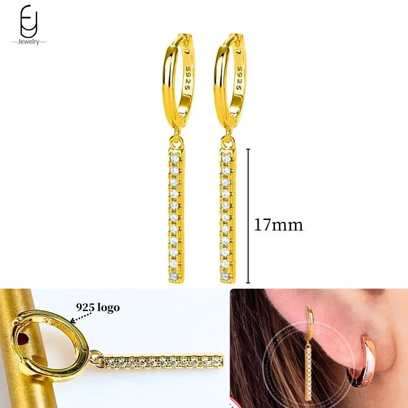 925 Sterling Silver Ear Needle White Crystal Gold Earrings for Women Luxury Water Drop/Heart/Flower Pendant Earring Fine Jewelry