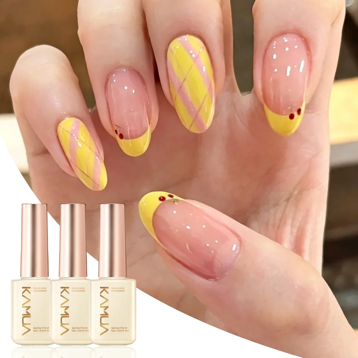 KAMUA Gel Nail Polish Set – Yellow, Navy & Nude Soak-Off UV LED Gel Polish for DIY Manicure & Nail Art