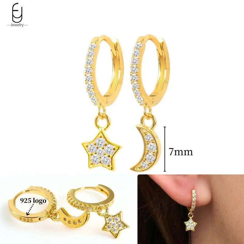 925 Sterling Silver Ear Needle White Crystal Gold Earrings for Women Luxury Water Drop/Heart/Flower Pendant Earring Fine Jewelry
