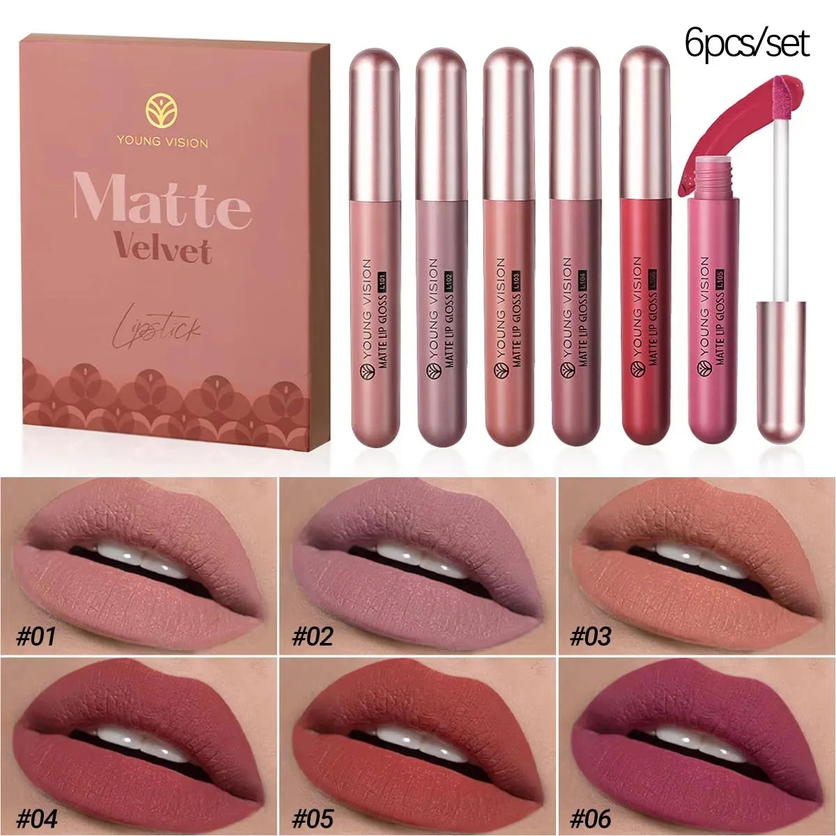 6Pcs/8Pcs Matte Lip Gloss Set – Long-Lasting Waterproof Lipstick, Anti-Sweat Non-Stick Liquid Lip Color, Highly Pigmented Lip Makeup