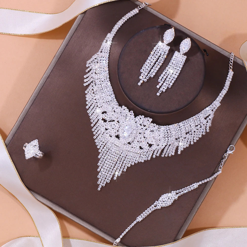Stonefans Luxury Indian Bridal Jewelry Sets Women Accessories Fashion Tassel Rhinestone Necklace Earrings Sets Wedding Jewelry