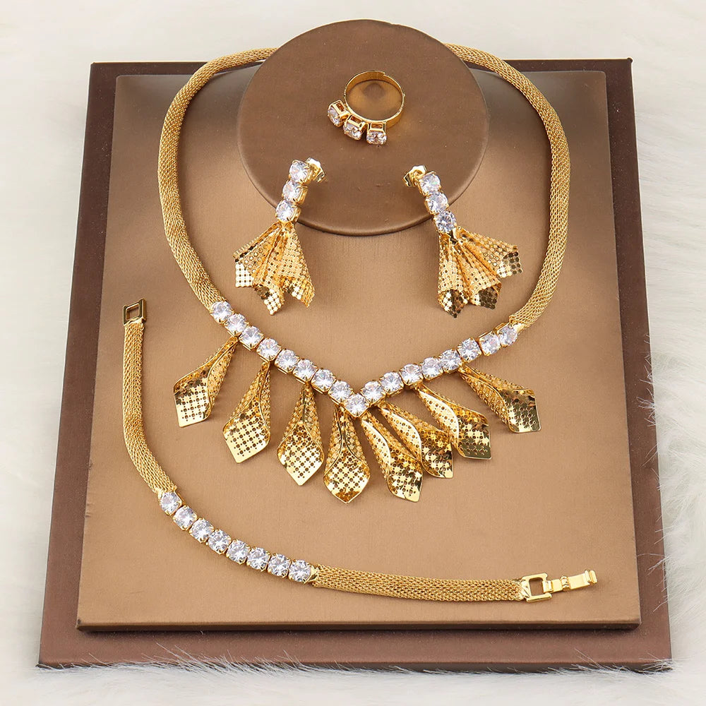Jewelry For Women 2025 Brilliant Cubic Zircon Necklace Earrings Ring and Bracelet Wedding Bridal Jewelry Sets Dress Accessories