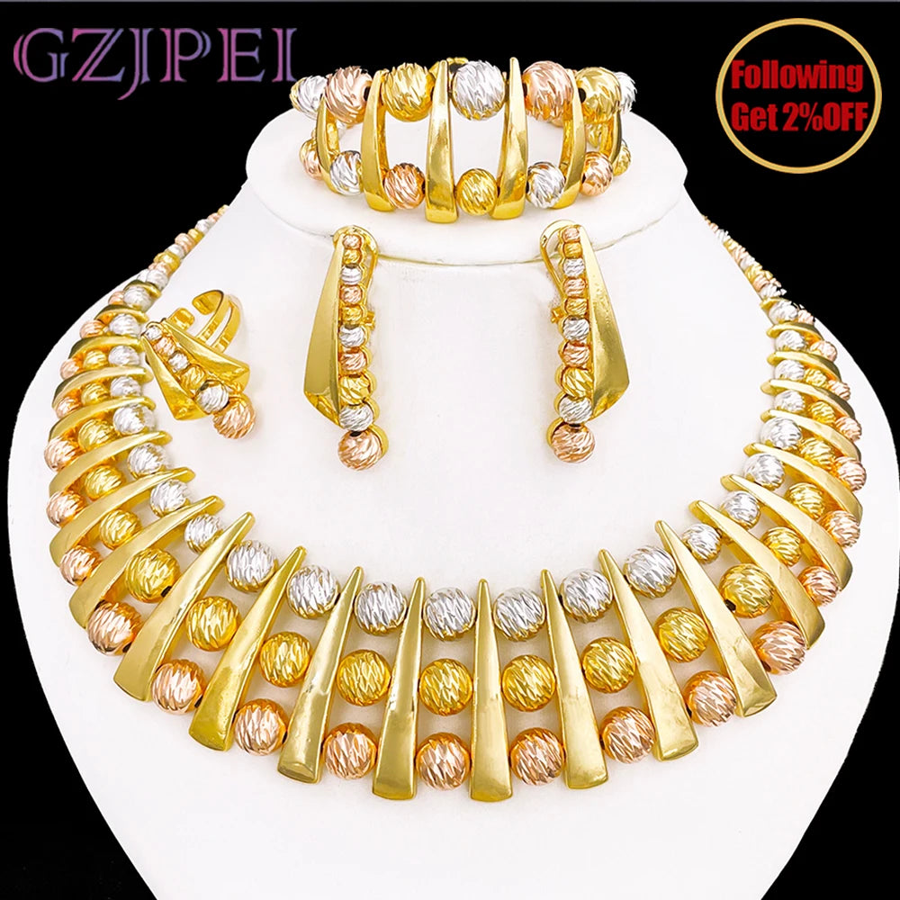 GZJPEI Fashion Luxury Jewelry Set High Quality Gorgeous Three Tone Design For Women Bridal Wedding Engagement Jewelry Gift Box