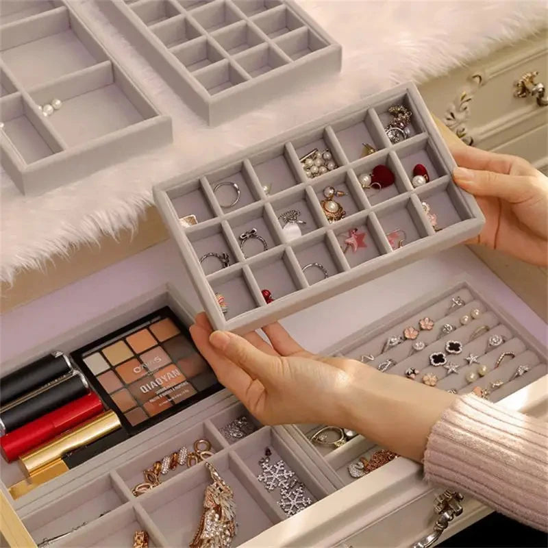 Velvet Jewelry Box Display Tray Drawer Storage Jewellery Holder For Ring Earrings Necklace Bracelet Soft Velvet Organizer Case