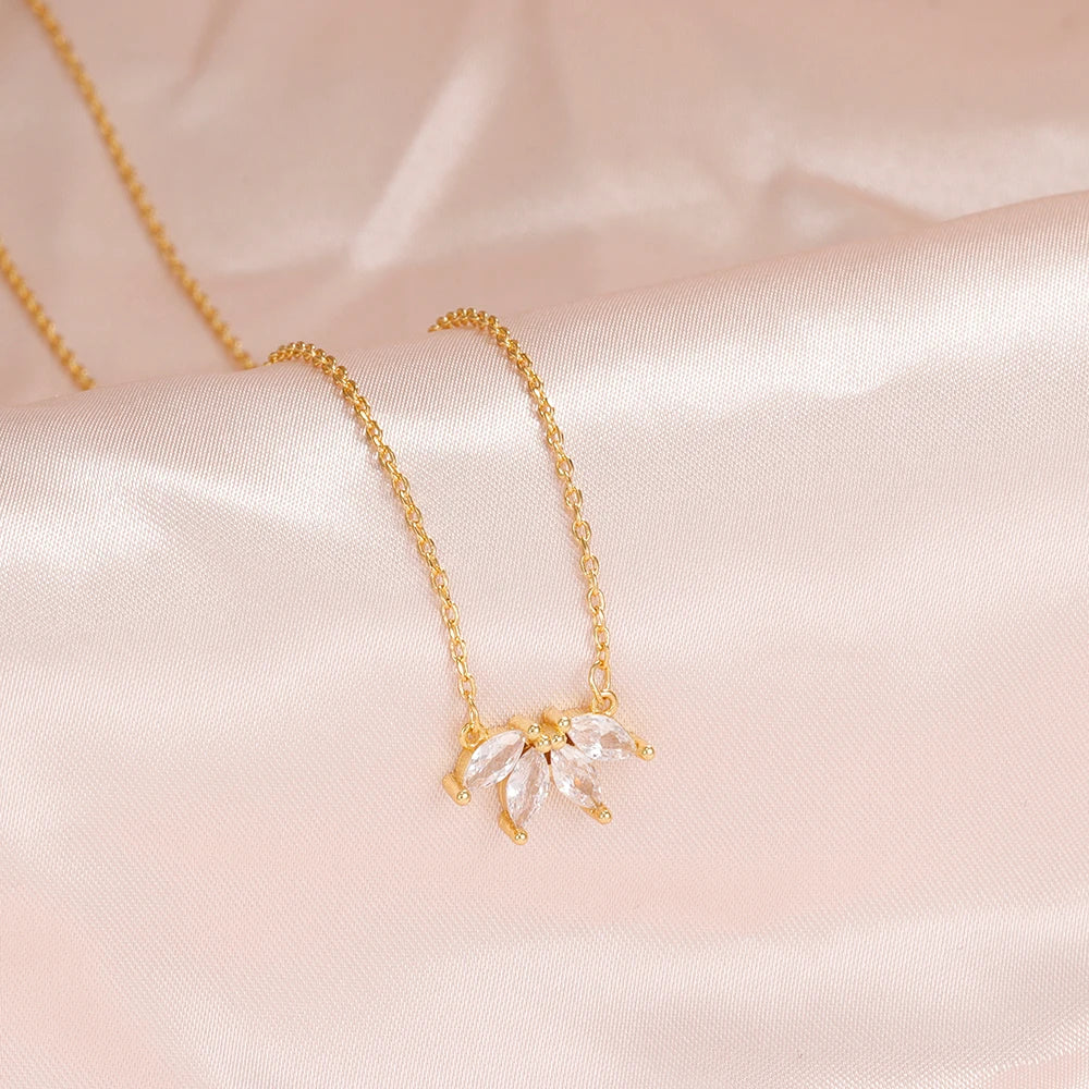 Simple Stainless Steel Horse Eye Zircon Necklace Fashion Elegant Crystal Collarbone Chain For Women Trendy Jewelry Accessories