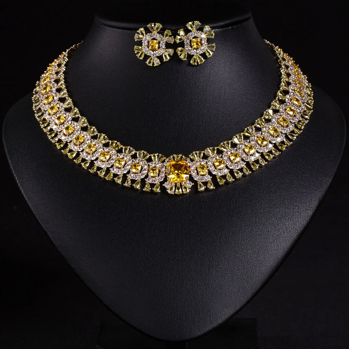 Sparkling Colourful Niche Delicate Flower Jewellery Necklace Earrings 2 Pcs Set Wedding Banquet Prom Bridal Women Dubai M-586