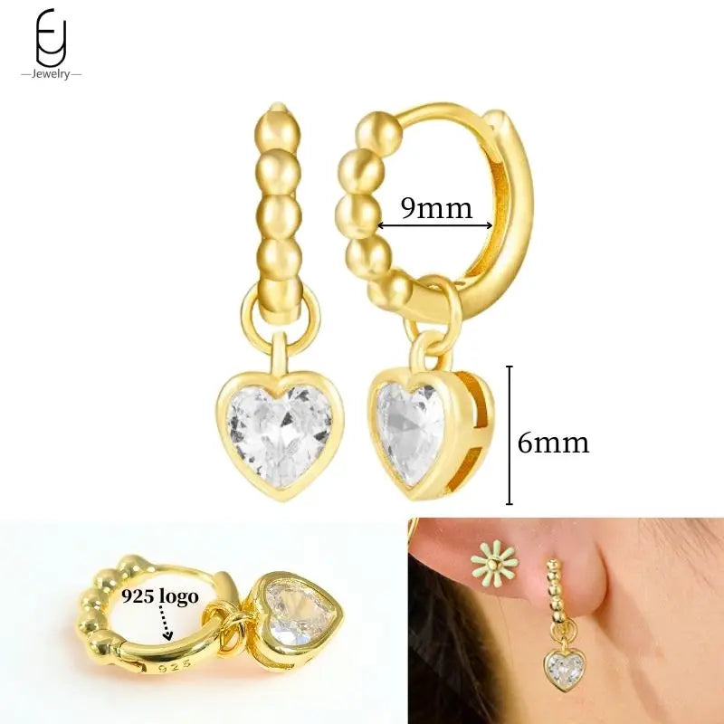925 Sterling Silver Ear Needle White Crystal Gold Earrings for Women Luxury Water Drop/Heart/Flower Pendant Earring Fine Jewelry