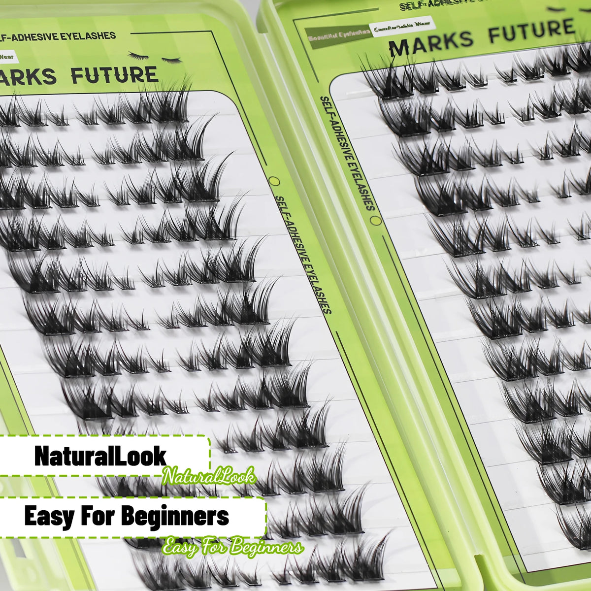 Self-Adhesive False Eyelashes C-Curl Individual Lashes Cat Eye Fox Eye Manga Lashes Left and Right Cluster Lashes Natural 192-Piece Eyelash Set 8-13mm Super Large Capacity Set, at Home, Suitable for Beginners