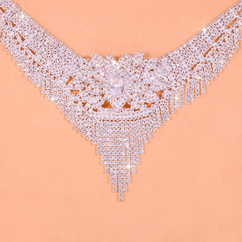 Stonefans Luxury Indian Bridal Jewelry Sets Women Accessories Fashion Tassel Rhinestone Necklace Earrings Sets Wedding Jewelry