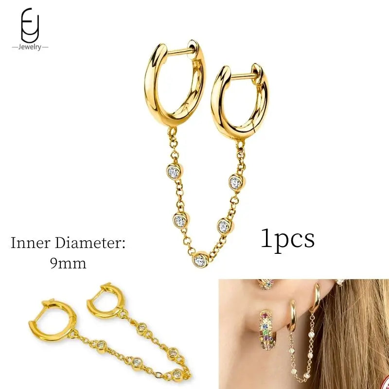 925 Sterling Silver Ear Needle White Crystal Gold Earrings for Women Luxury Water Drop/Heart/Flower Pendant Earring Fine Jewelry