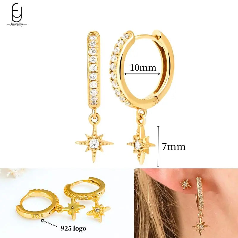 925 Sterling Silver Ear Needle White Crystal Gold Earrings for Women Luxury Water Drop/Heart/Flower Pendant Earring Fine Jewelry
