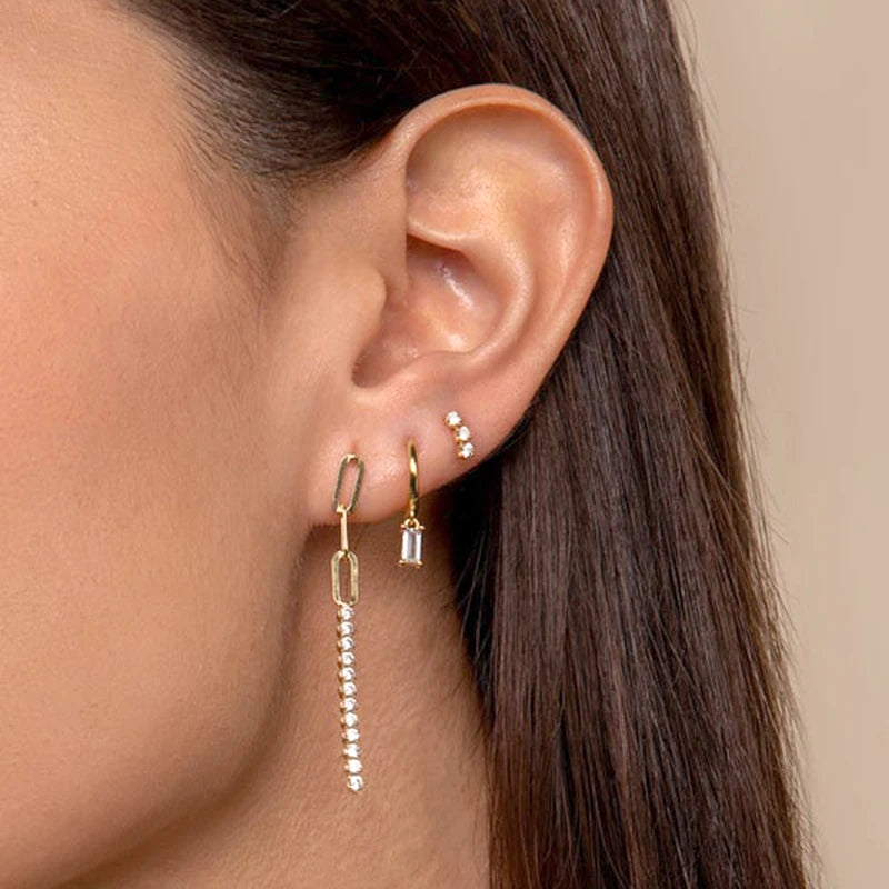 925 Sterling Silver Ear Needle White Crystal Gold Earrings for Women Luxury Water Drop/Heart/Flower Pendant Earring Fine Jewelry