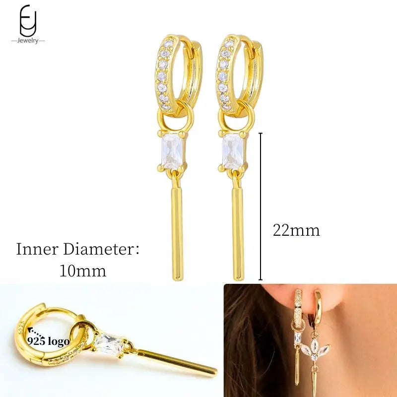 925 Sterling Silver Ear Needle White Crystal Gold Earrings for Women Luxury Water Drop/Heart/Flower Pendant Earring Fine Jewelry