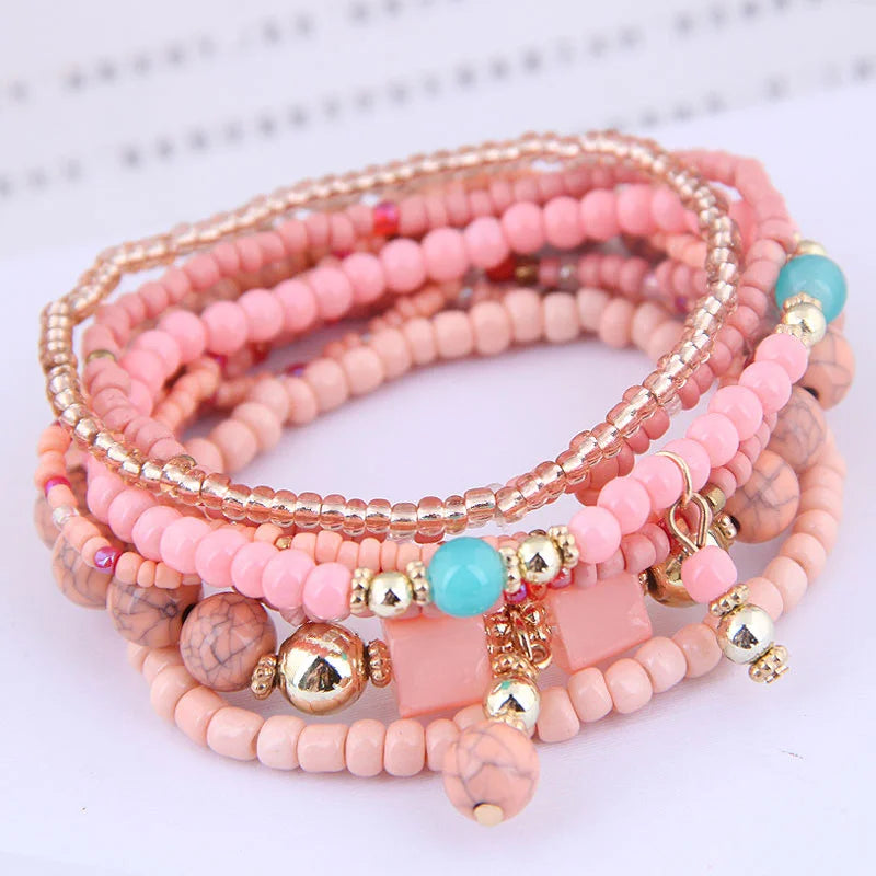 Bohemian Beads Charm Bracelets & Bangles for Women Fashion Love Feather Tassel Bracelet Multilayer Bracelet Femme 2024New