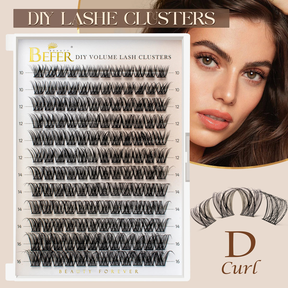 BEFER Cluster Lashes D Curl DIY Eyeslash Extension Manga Lash Cluster Fluffy Volume Individual Natural False Eyelashes Clusters