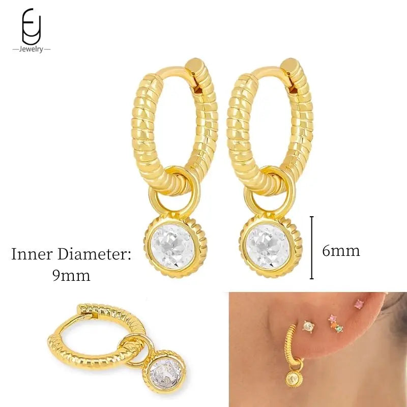 925 Sterling Silver Ear Needle White Crystal Gold Earrings for Women Luxury Water Drop/Heart/Flower Pendant Earring Fine Jewelry