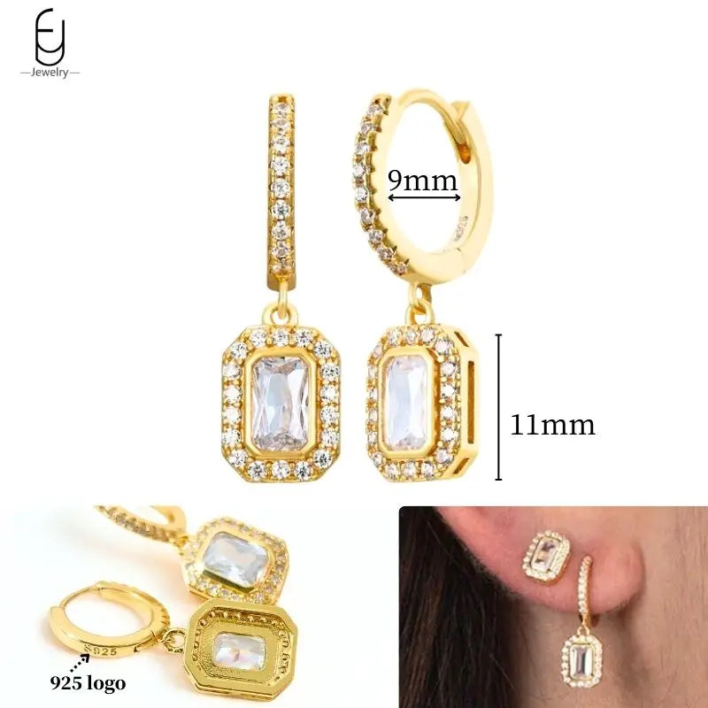 925 Sterling Silver Ear Needle White Crystal Gold Earrings for Women Luxury Water Drop/Heart/Flower Pendant Earring Fine Jewelry