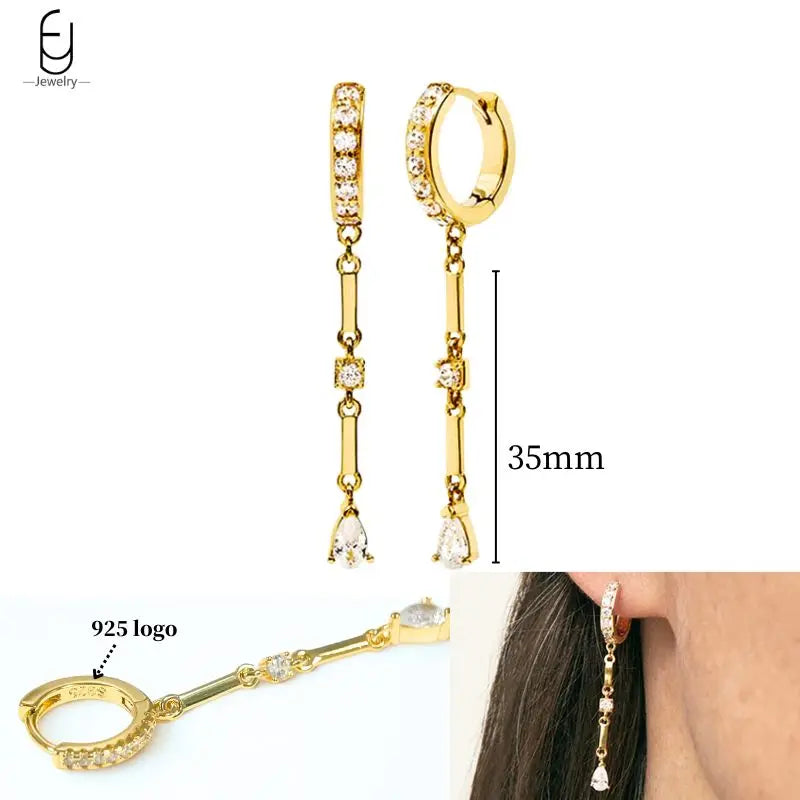 925 Sterling Silver Ear Needle White Crystal Gold Earrings for Women Luxury Water Drop/Heart/Flower Pendant Earring Fine Jewelry