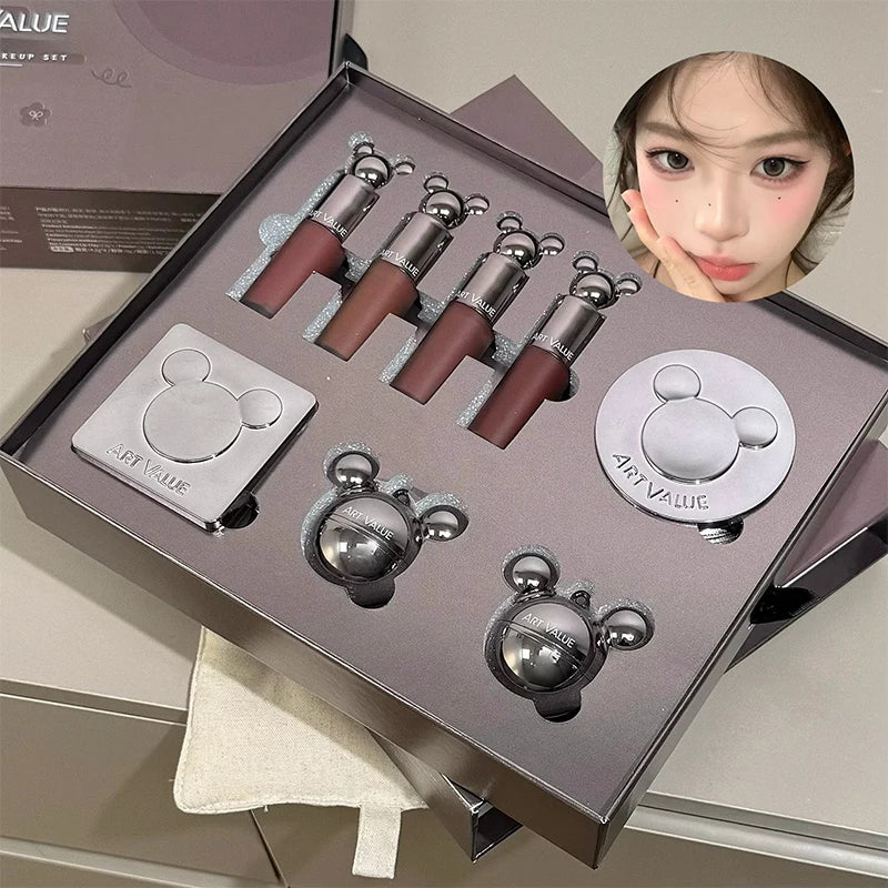 ART VALUE Makeup Sets Include 4 Lip Mud,1 Face Blush,1 Pressed Powder,1 Eyesshadow Palette,1 Highlighter Powder, 8 PCS Cosmetics