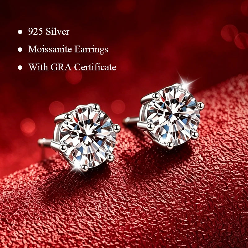 Classic 100% Moissanite Stud Earrings with Lace Six-Prong High-End Texture Elegant and Stylish Earrings