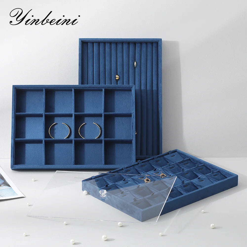 Yinbeini Velvet Ring Earring Bracelet Necklace Display Tray Table Top Stackable Drawer Storage Jewelry Organizer Tray P038