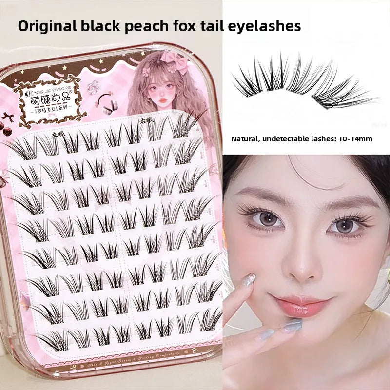 No Glue Self-Adhesive False Eyelashes - Dramatic Volume Natural Wispy Winged Fox Eye Manga Style Fluffy Cat Eye Lashes 7-12mm