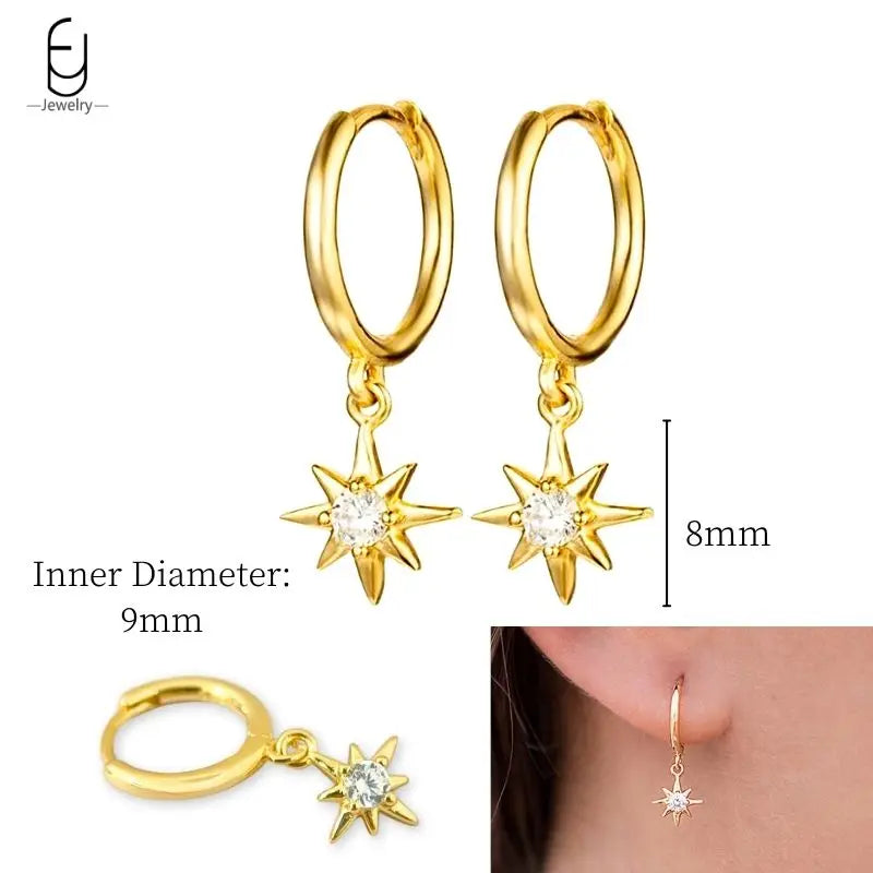 925 Sterling Silver Ear Needle White Crystal Gold Earrings for Women Luxury Water Drop/Heart/Flower Pendant Earring Fine Jewelry