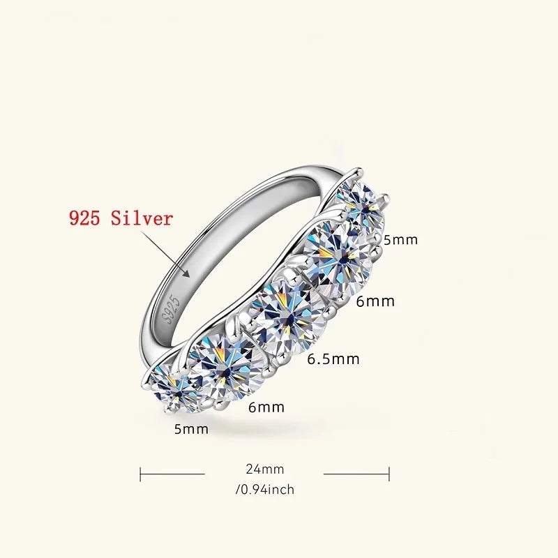 18k Plated 3.6CT All Moissanite Rings for Women 5 Stones Sparkling Diamond Wedding Band S925 Sterling Silver Jewelry GRA
