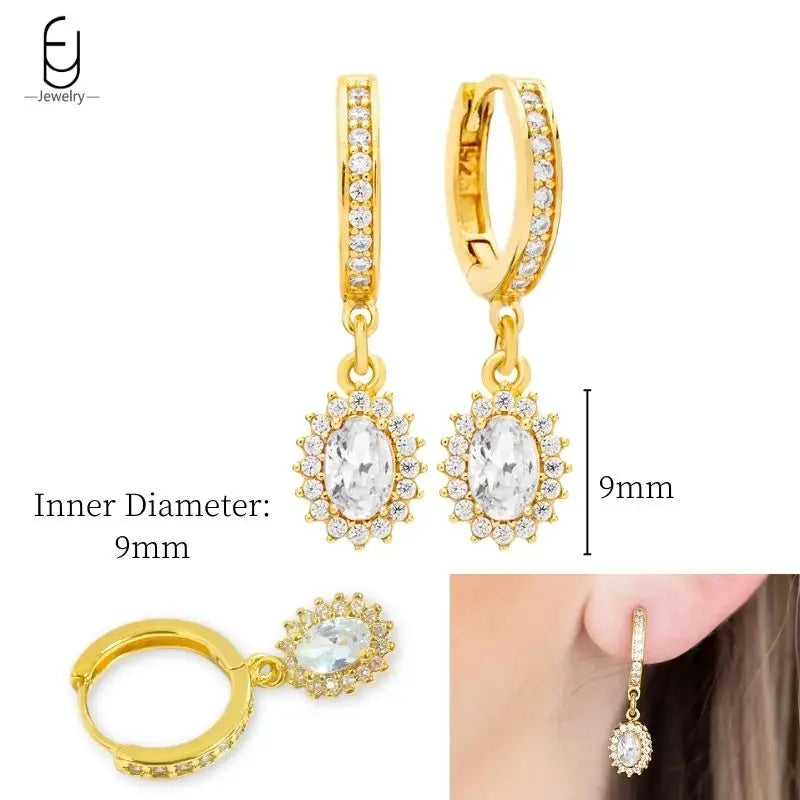 925 Sterling Silver Ear Needle White Crystal Gold Earrings for Women Luxury Water Drop/Heart/Flower Pendant Earring Fine Jewelry