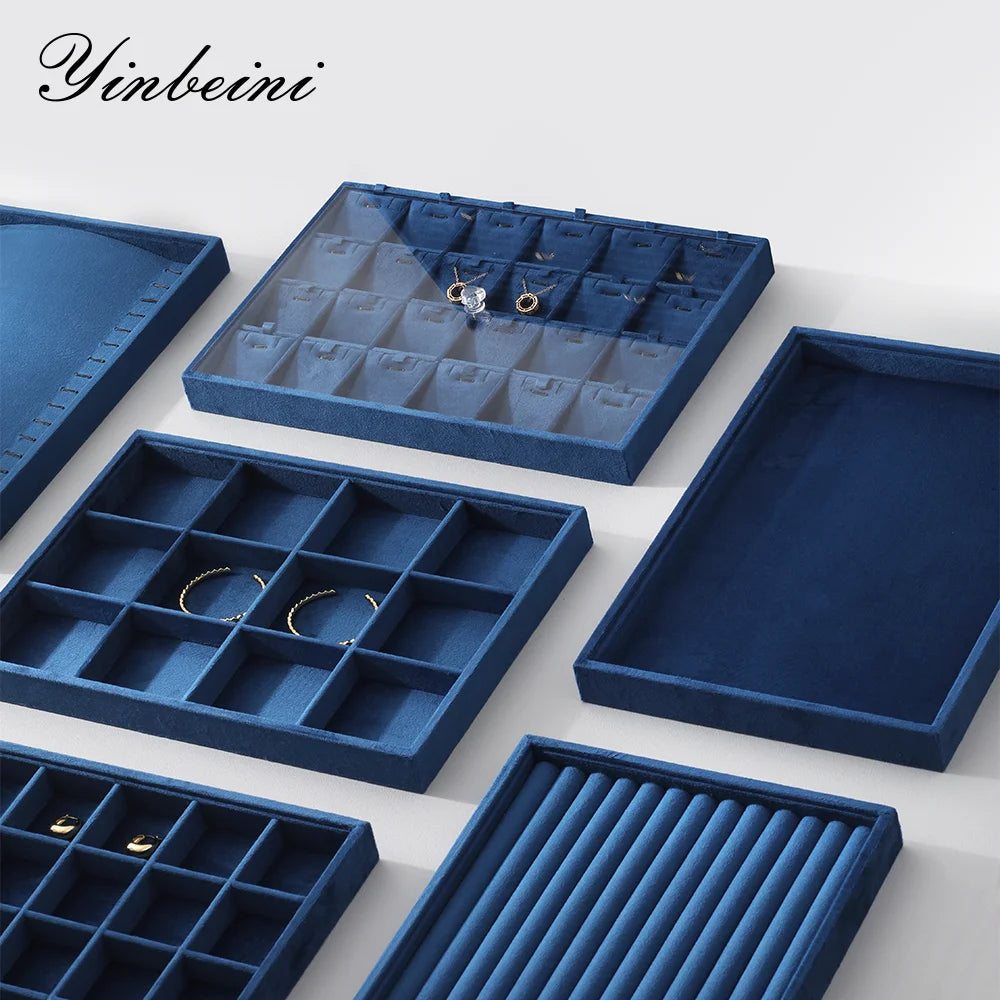 Yinbeini Velvet Ring Earring Bracelet Necklace Display Tray Table Top Stackable Drawer Storage Jewelry Organizer Tray P038