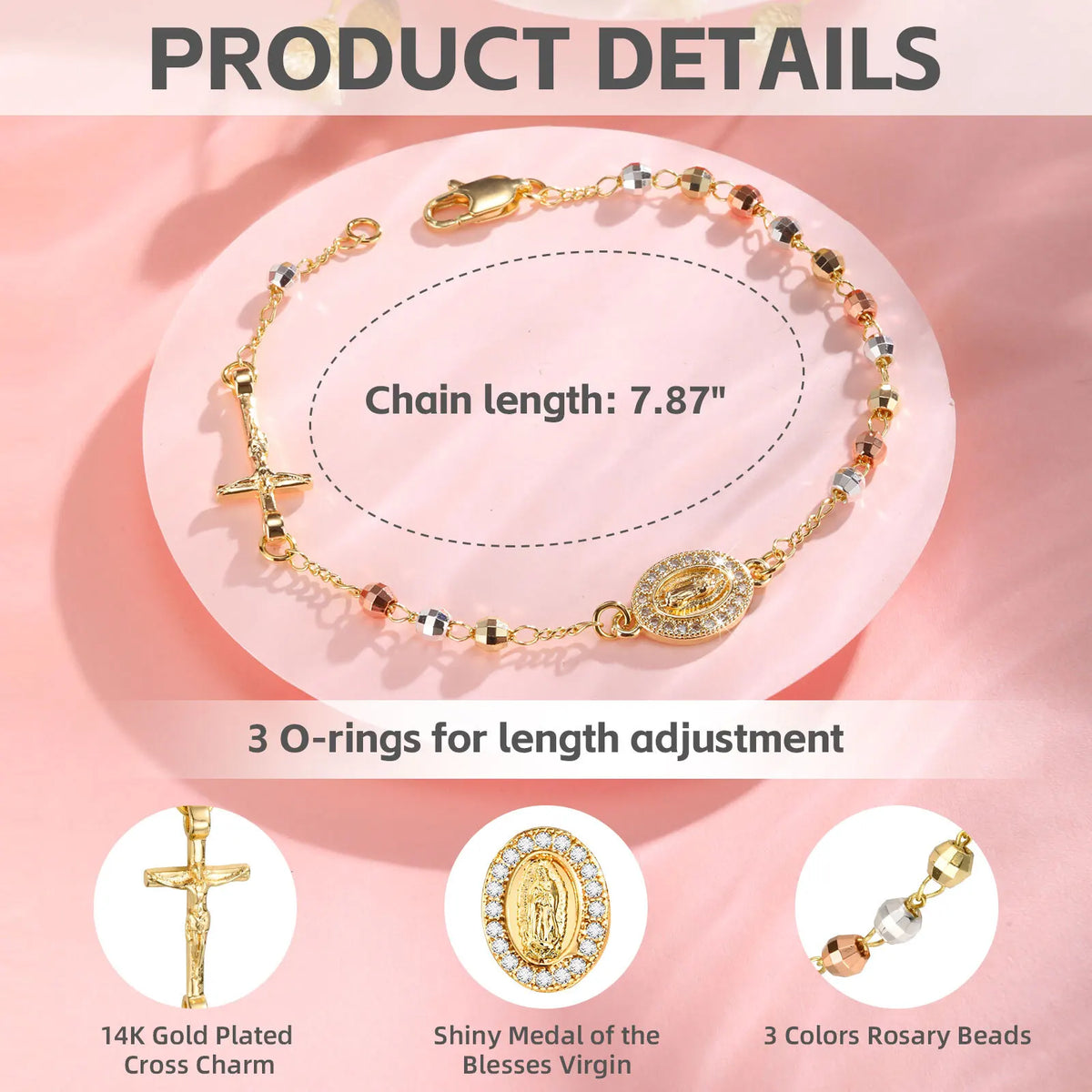 Rosary Beads Virgin Mary Cross Bracelet, Catholic Crucifix Bracelets Women Gift,Baptism Confirmation Communion Christian Jewelry