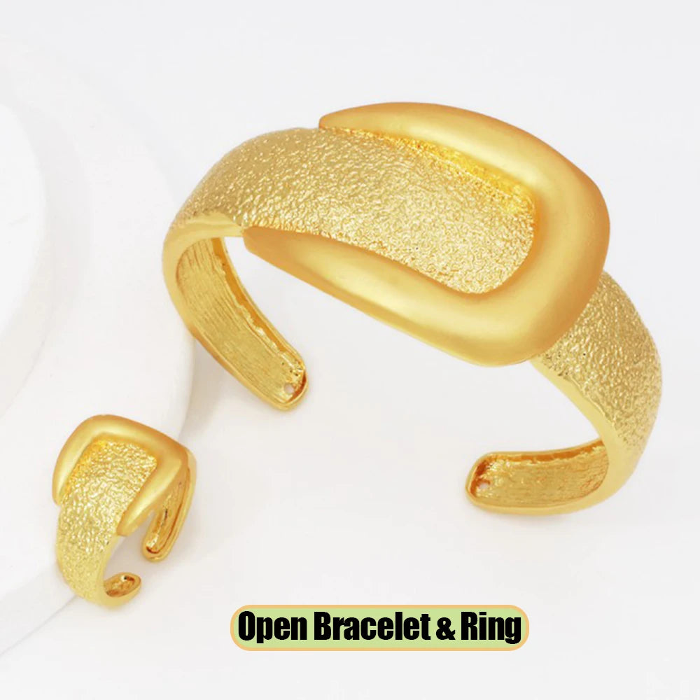 2025 New Exaggerate Jewelry Set Dubai Gold Color Large Necklace Bangle Africal Big Earring Ring Wide Bracelet Bridal Jewellery