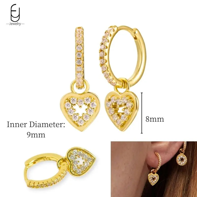 925 Sterling Silver Ear Needle White Crystal Gold Earrings for Women Luxury Water Drop/Heart/Flower Pendant Earring Fine Jewelry
