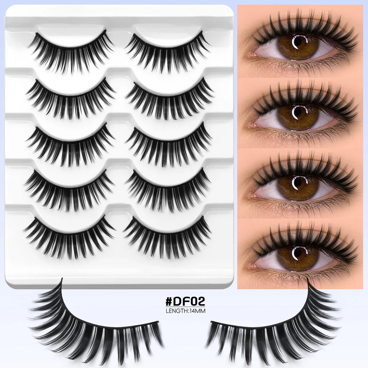 GROINNEYA Manga Eyelashes Natural Spiky Mink Lashes Natural Curl Full Strip Clear Stem Lashes Soft Fake Lashes Extension Makeup
