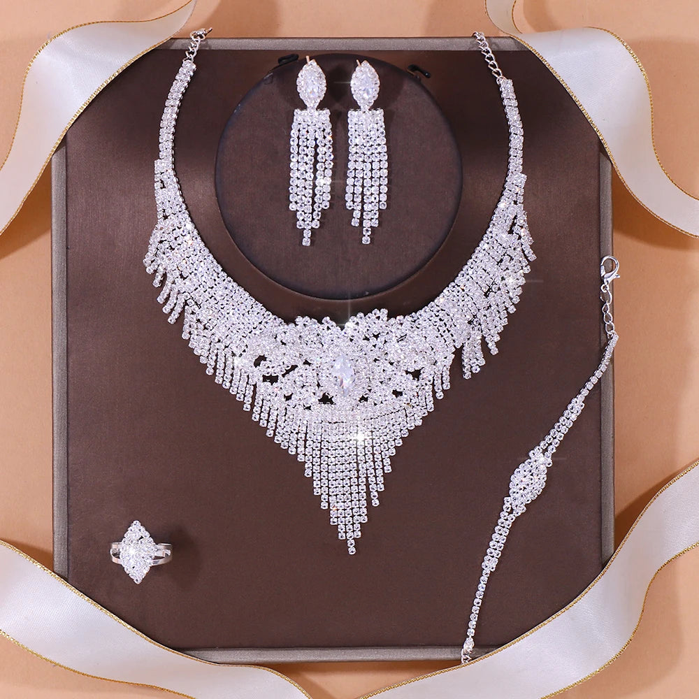 Stonefans Luxury Indian Bridal Jewelry Sets Women Accessories Fashion Tassel Rhinestone Necklace Earrings Sets Wedding Jewelry