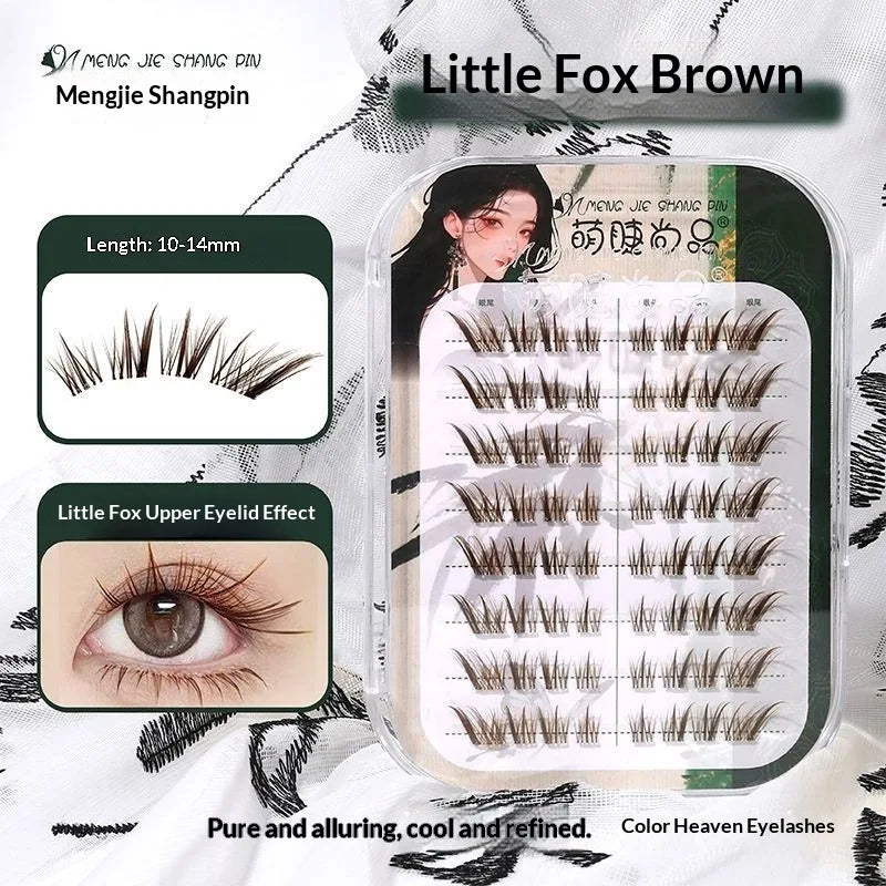 No Glue Self-Adhesive False Eyelashes - Dramatic Volume Natural Wispy Winged Fox Eye Manga Style Fluffy Cat Eye Lashes 7-12mm